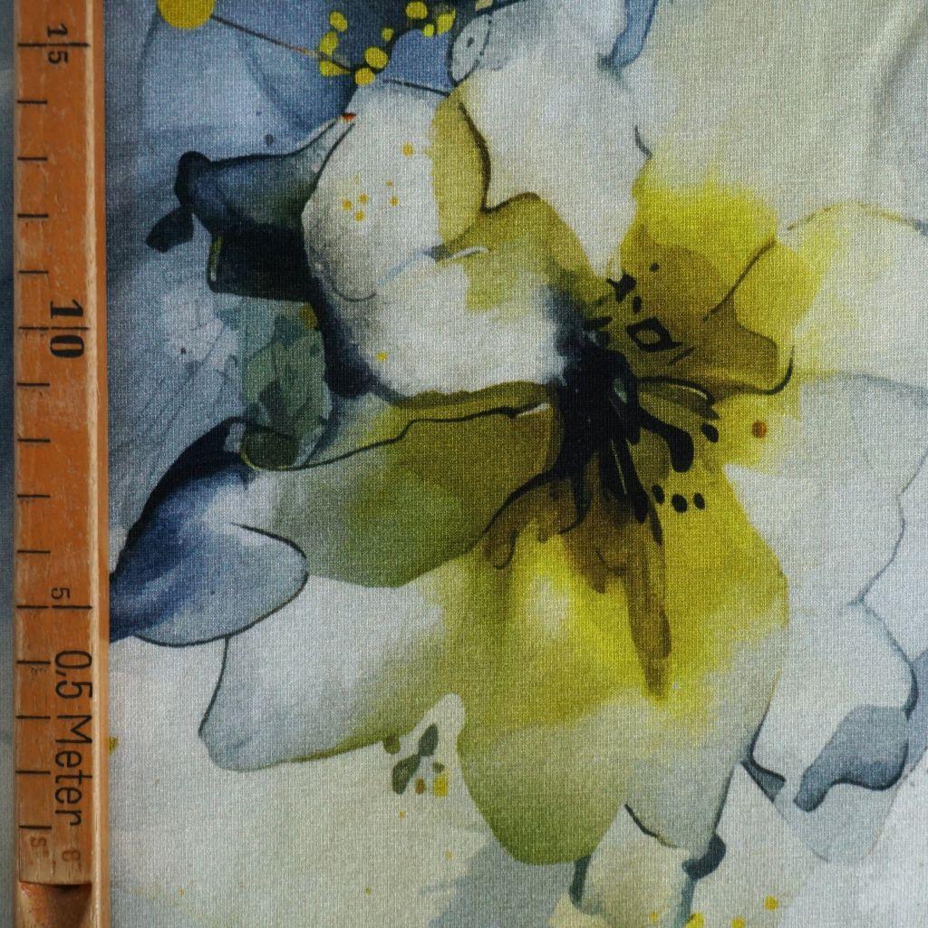 Viskosejersey Blüten grau gelb - Avalana ECOVERO™